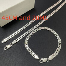 (Silver45CMand20CM) 925 Sterling Silver 6MM Mens Necklace Bracelet Set