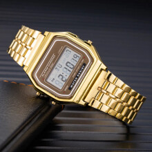 (Gold) Womens LED Digital Watch Casual Ladies Electronic Wristwatch
