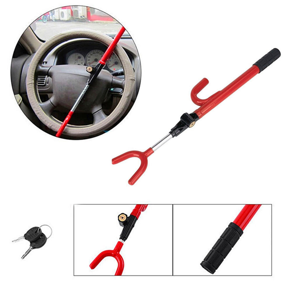 Red Universal Anti-Theft Steering Wheel Lock With Keys, 48Cm