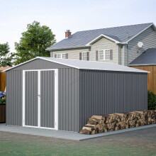 (10X12FT, Grey) Birchtree Steel Apex Garden Shed | Metal Garden Tool Shed
