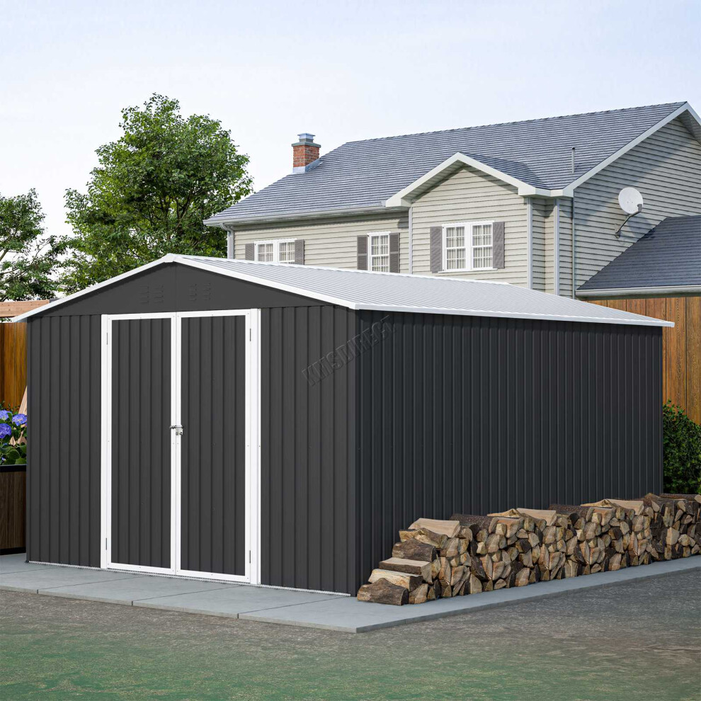 (10X12FT, Anthracite) Birchtree Steel Apex Garden Shed | Metal Garden Tool Shed