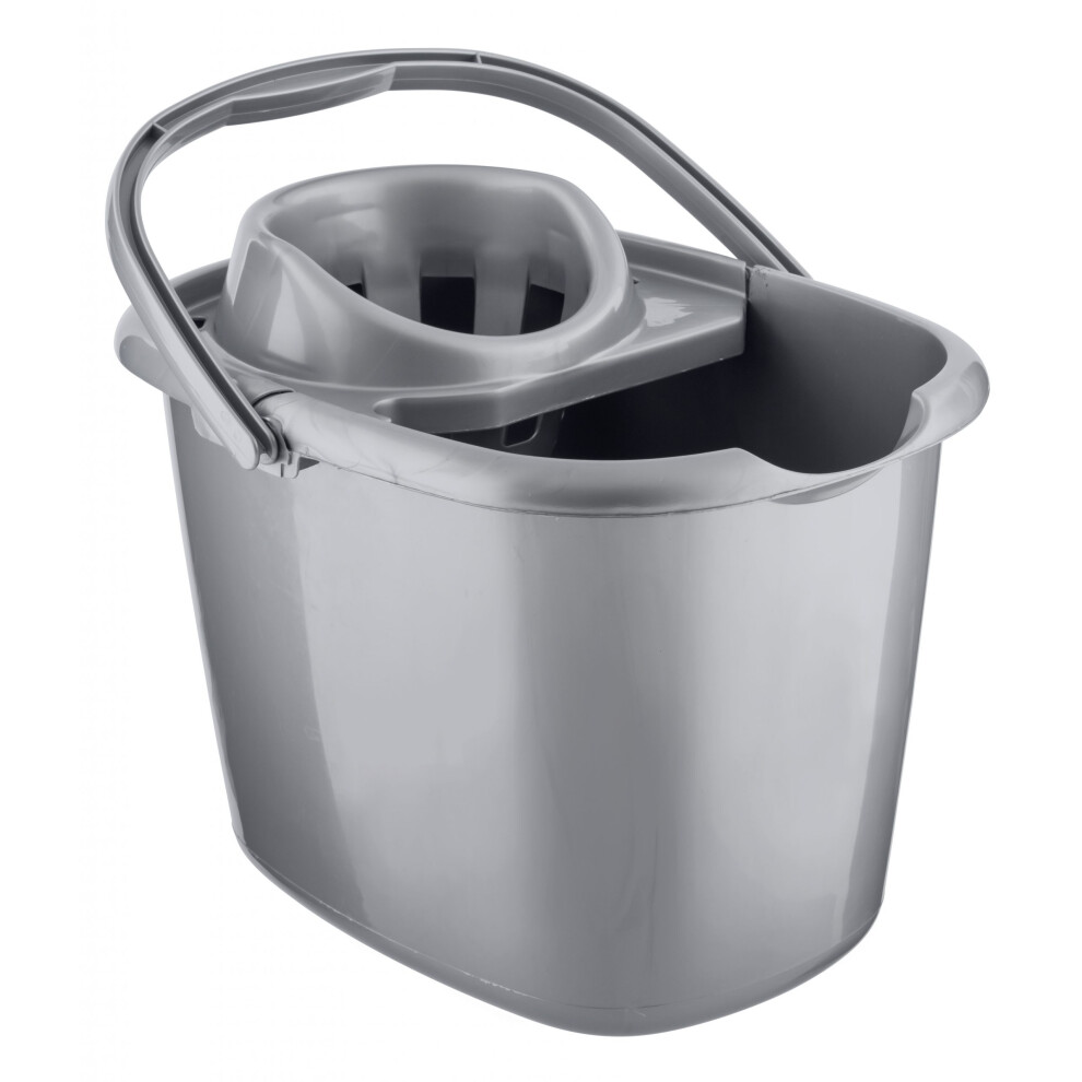 15L Oval Mop Bucket with Wringer (Metallic Silver)