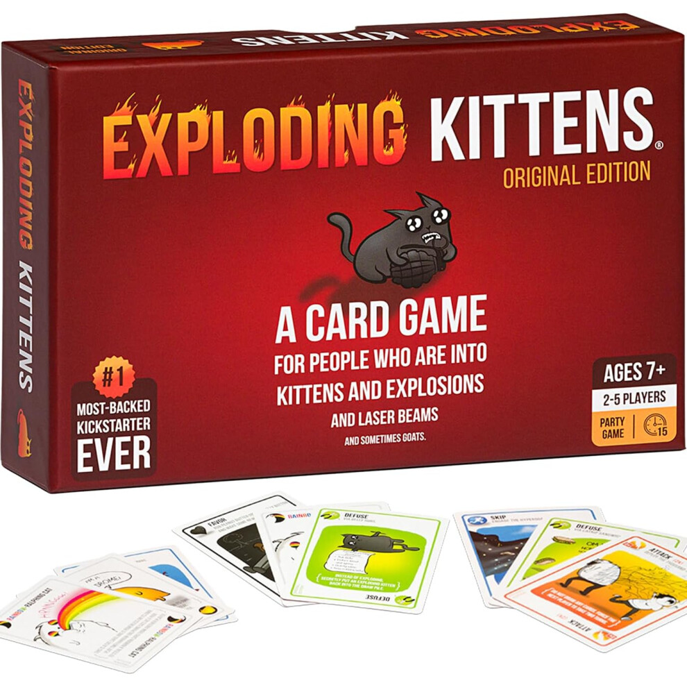 Exploding Kittens Original Edition Hilarious Game  Family Game Night  Funny Card Games  Ages 7 and Up  56 Cards 2-5 Players 15 Minutes of Play