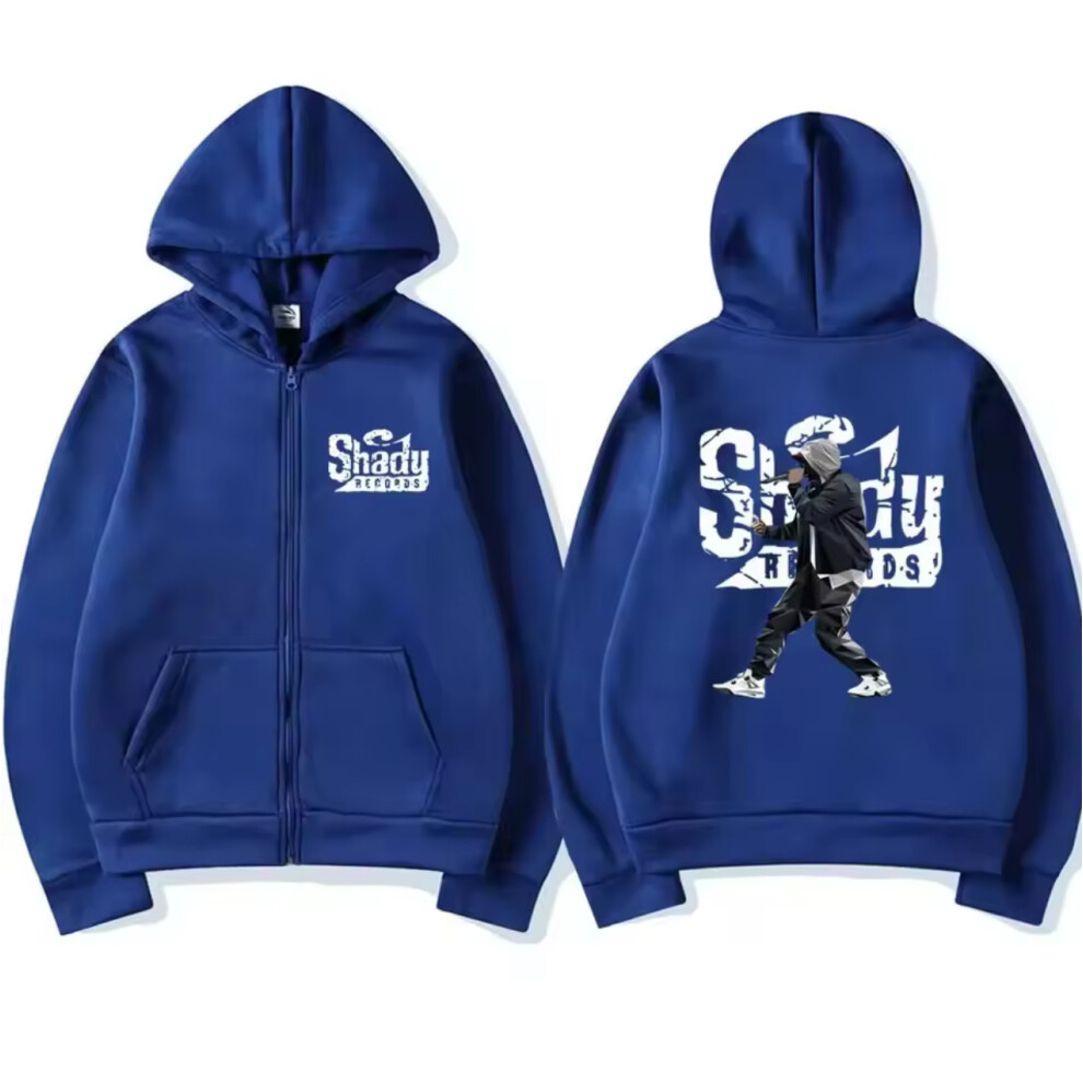 (XL, Dark Blue) Hip-hop singer Eminem zip-up hoodie Slim Shady music album rap graphic cardigan sweatshirt jacket
