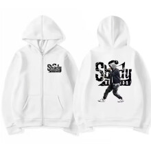 (XL, White) Hip-hop singer Eminem zip-up hoodie Slim Shady music album rap graphic cardigan sweatshirt jacket