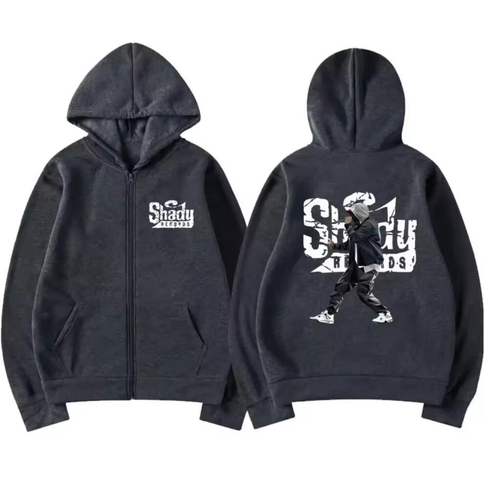 (XXL, Dark Gray) Hip-hop singer Eminem zip-up hoodie Slim Shady music album rap graphic cardigan sweatshirt jacket