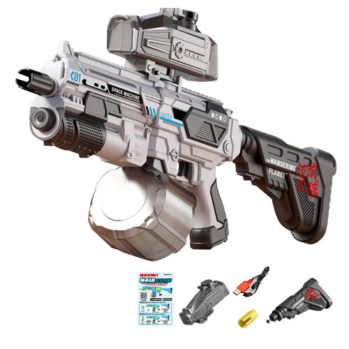 (Grey) Electric M416 Water Gun, Dual Mode, High Capacity, 30ft Range