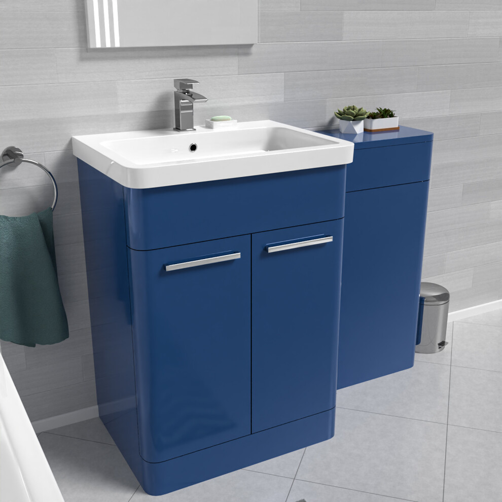 Nes Home Matt Blue 600mm Freestanding Cabinet ,Ceramic Basin & WC Unit