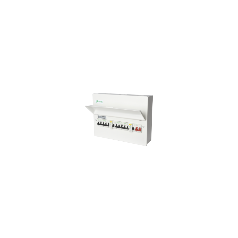 DANSON 6 WAYS HI INT METAL CONSUMER UNIT SUPPLIED WITH 100A MAIN SWITCH, 2 X 80A 30 mA RCD + 6 MCB