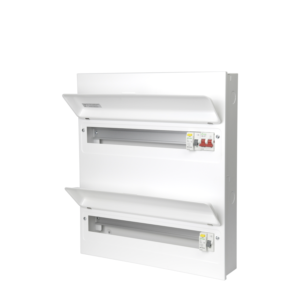 DANSON DOUBLE STACKED METAL CONSUMER UNIT 38 WAYS (18+20) WITH 100A MAIN SWITCH & 2 x 80A 30 mA RCDs