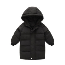 (Black02, 6-7Years) Kids Girls Coat Hooded Parka Jacket Warm Long New