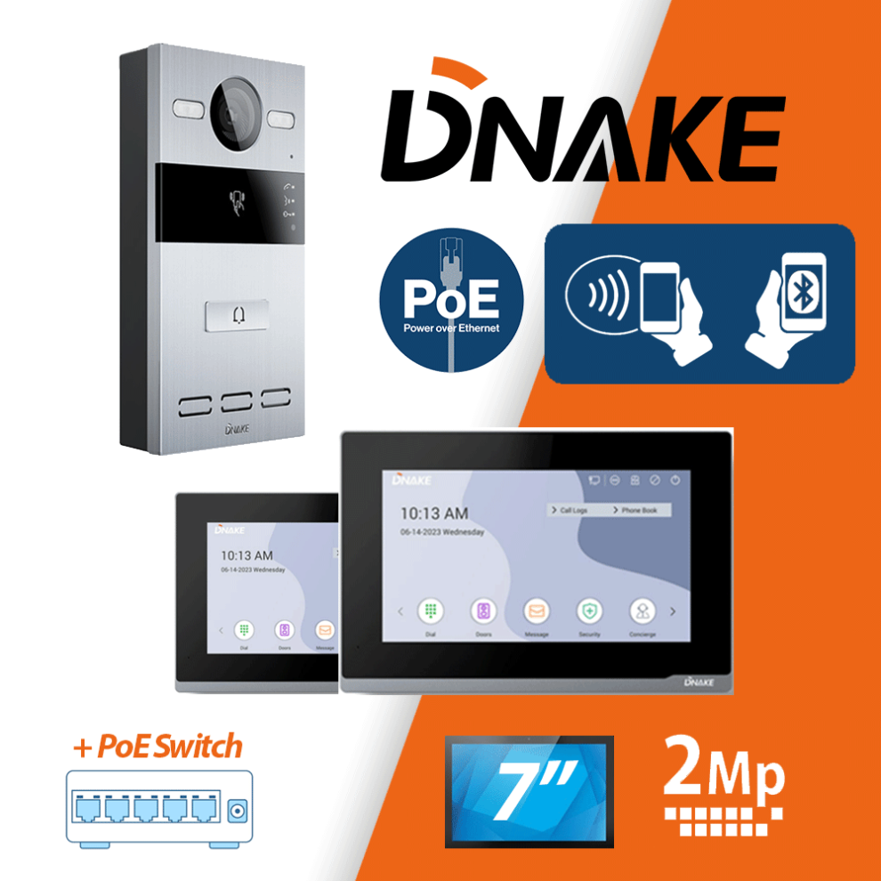 (Surface Mount, 2) Intercom System kit- Dnake 2MP HD Video Doorbell