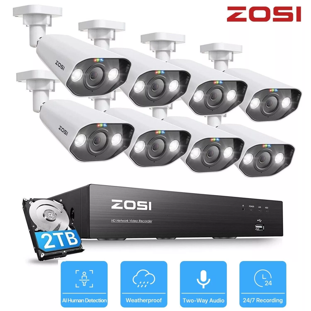 Zosi 5Mp Ip Poe Cctv 8 Camera System Outdoor 4K 8Ch Nvr H.265+ Audio 6941709245863