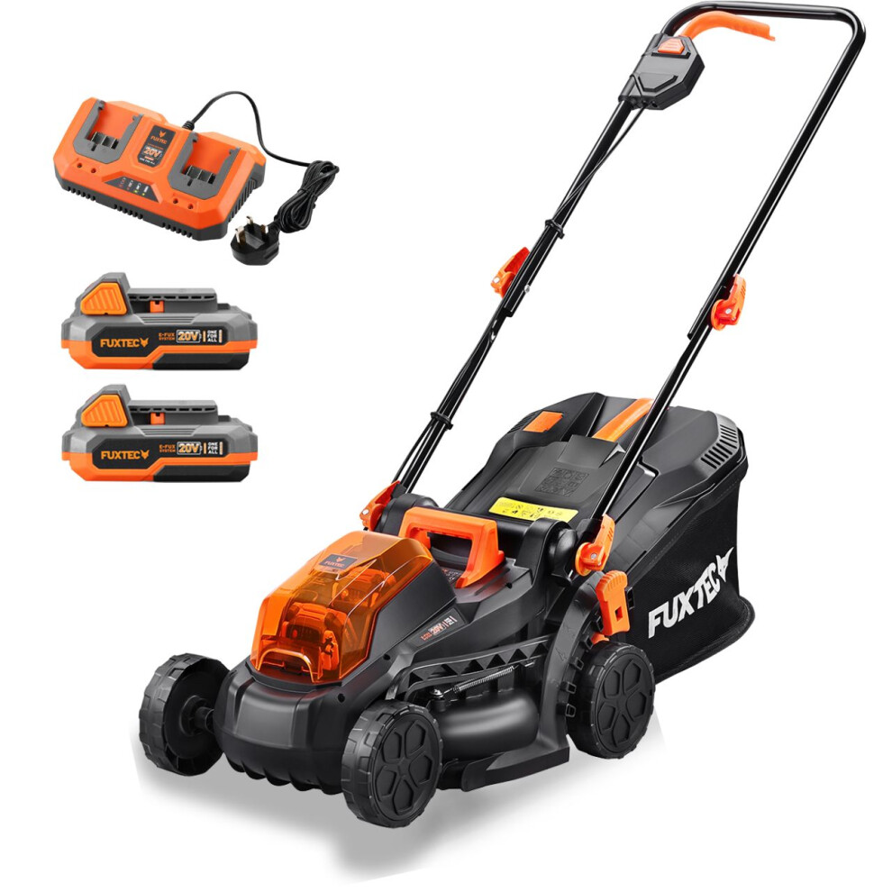 FUXTEC 40V Cordless Lawn Mower E1RM20 - 33cm Cut, 2x 20V Li-Ion Batteries & Dual Charger, Adjustable Height