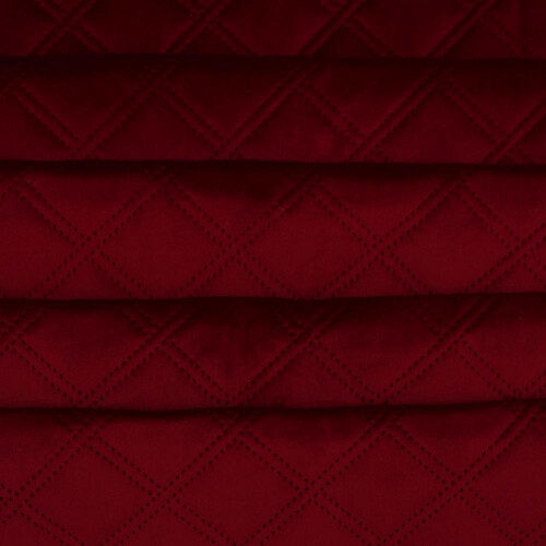 Double Stitch Diamond Quilted Velvet Upholstery Fabric - Red 1