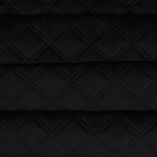 Double Stitch Diamond Quilted Velvet Upholstery Fabric - Black 2