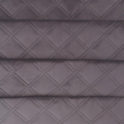 Double Stitch Diamond Quilted Velvet Upholstery Fabric - Grey 1