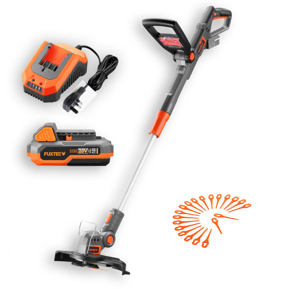 FUXTEC 20V Cordless Strimmer - Grass Trimmer E1RT20 with 2Ah Battery and UK Charger