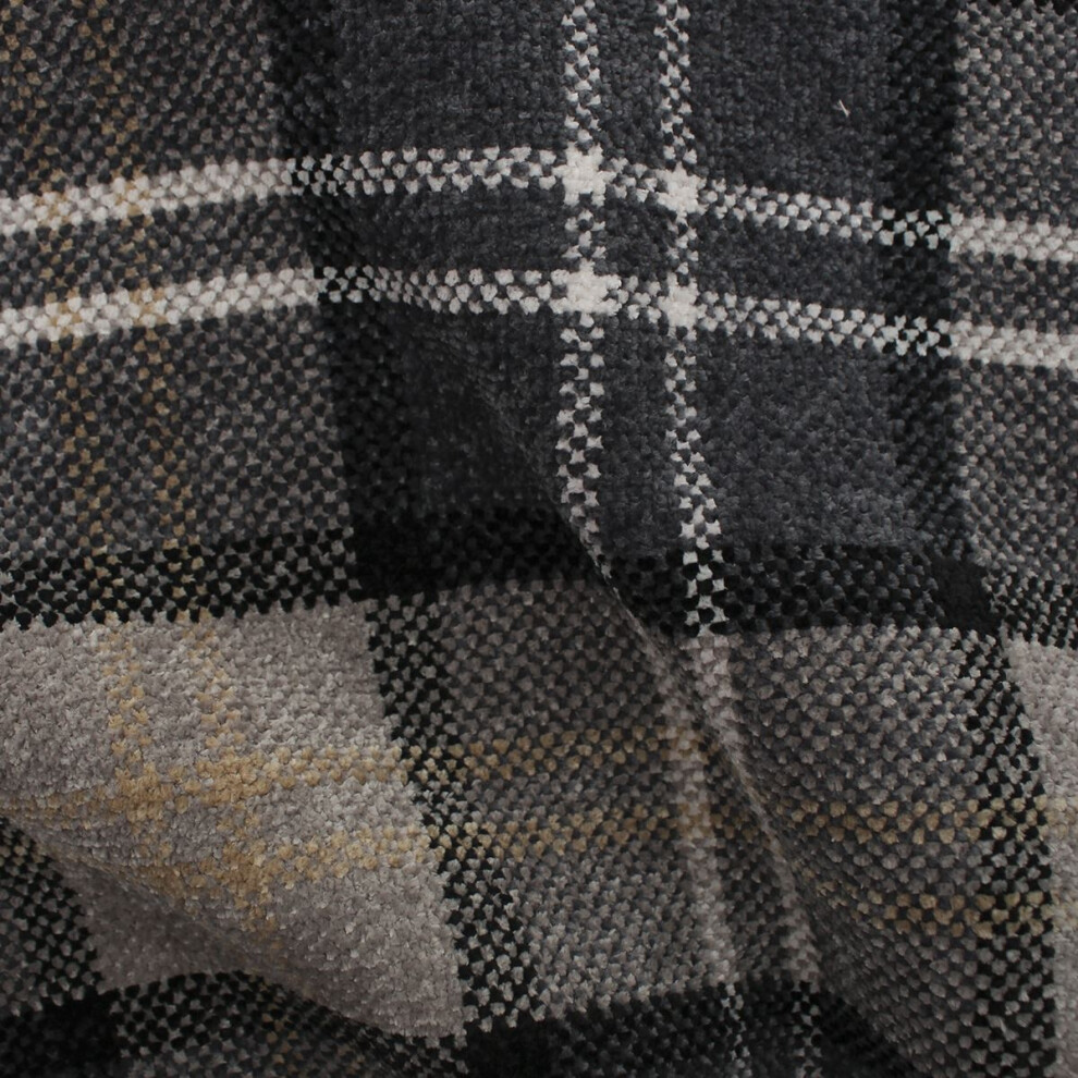 Heavy Check Tartan Chenille Upholstery Fabric By The Metre - Black