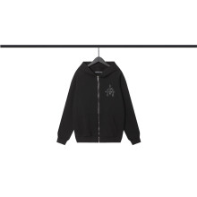 (L, blue) ChromeHearts Solid Color Cardigan Zip Sweatshirt Men's and Women's Cotton Hoodie Jacket
