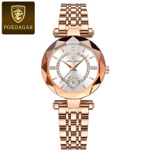 (Rose Gold White) Ladies Quartz Watch Waterproof Stainless Steel Womens Wristwatch
