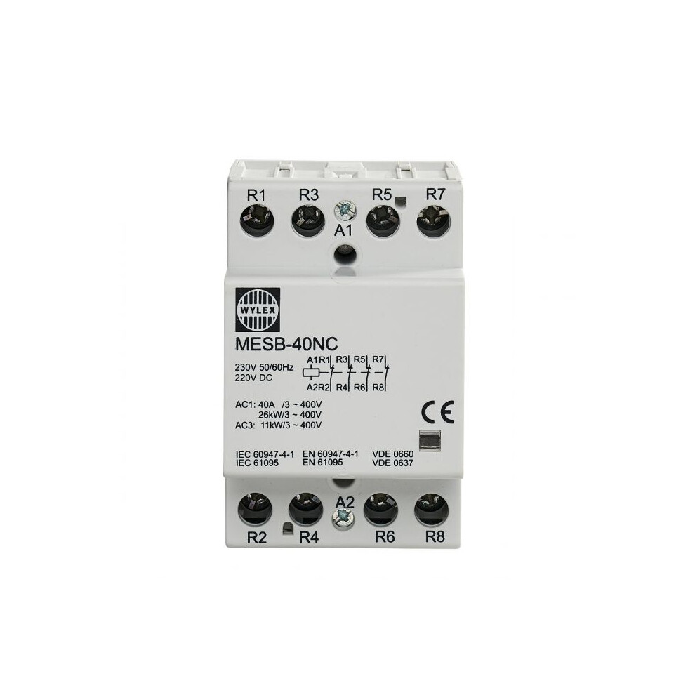 WYLEX 40A 4 POLE CONTACTOR (MESB-40NC), 3 MODULE