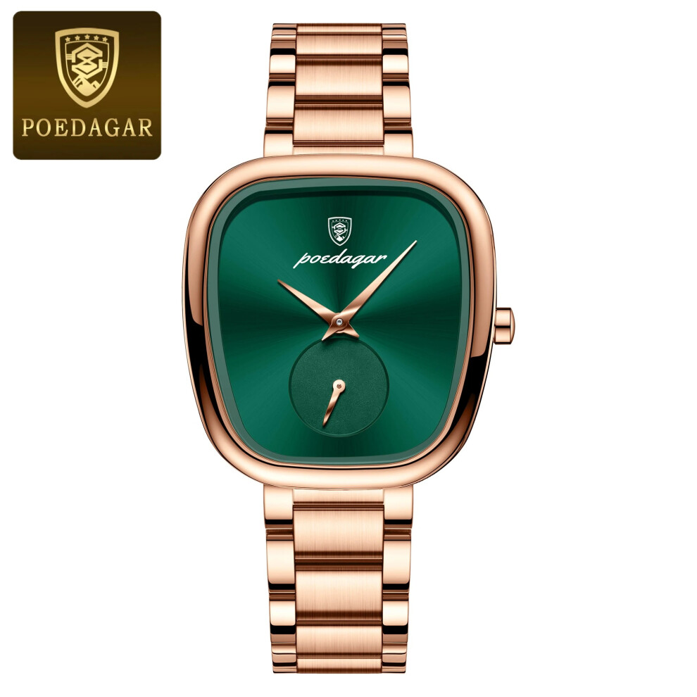 (783 Rose Gold Green) Womens Watch Waterproof Stainless Steel Quartz Ladies Wristwatch