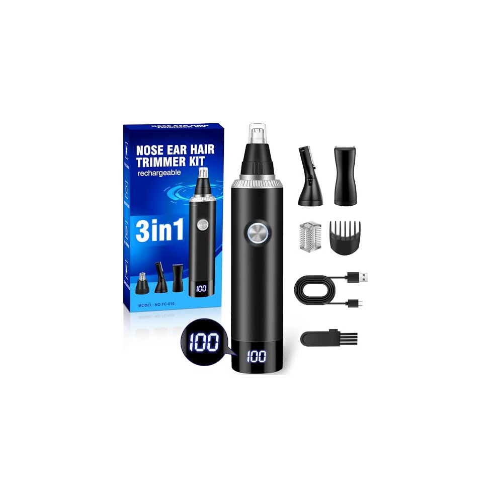 Jeetif Rechargeable Nose Hair Trimmer For Men And Women, 3-In-1 Professional Painless Eyebrow And Facial Hair Trimmer, Ipx7 Waterproof Nose Trimmer With Dual