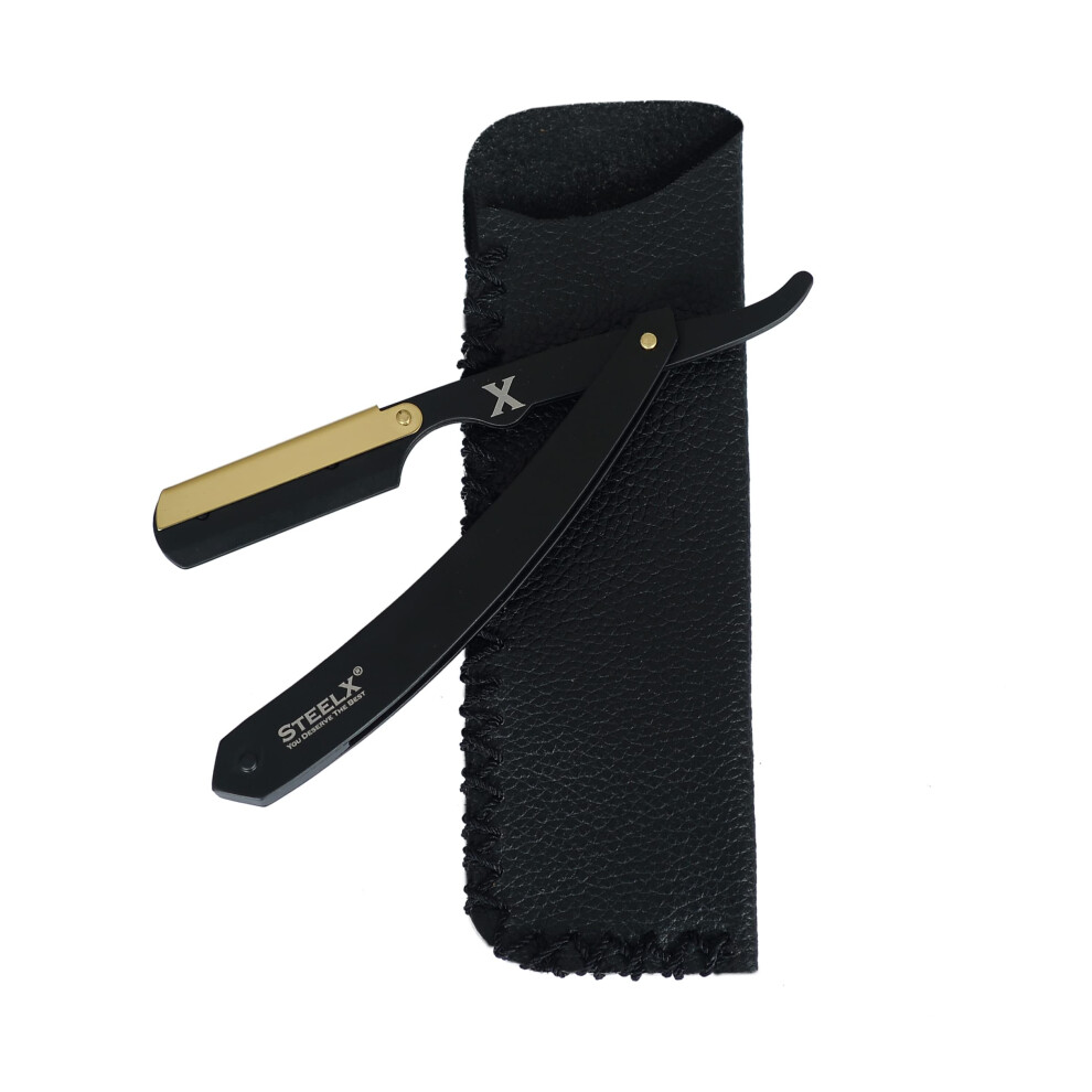 Cut Throat Razor by SteelX Matte Black with Gold Plated, Professional Barber Razor, Premium Quality Straight Edge Razor, Moustache & Beard Shaving-image-OPC-PFDMMGS-NEW