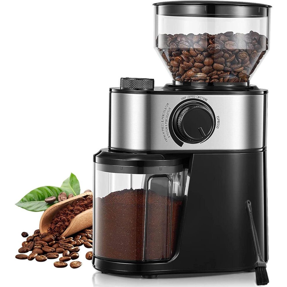 Coffee Bean Grinder, 18 Grinding Settings, 2-14 Cups, 200W Coffee Grinder for Drip/French Press, 250g Capacity, with Brush