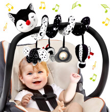 Spiral Pram Toys for Babies - Black and White Pushchair Stroller Car Seat Crib Toys for Baby Boys Girls 0 3 6 9 12 Months, Plush Activity Rattle