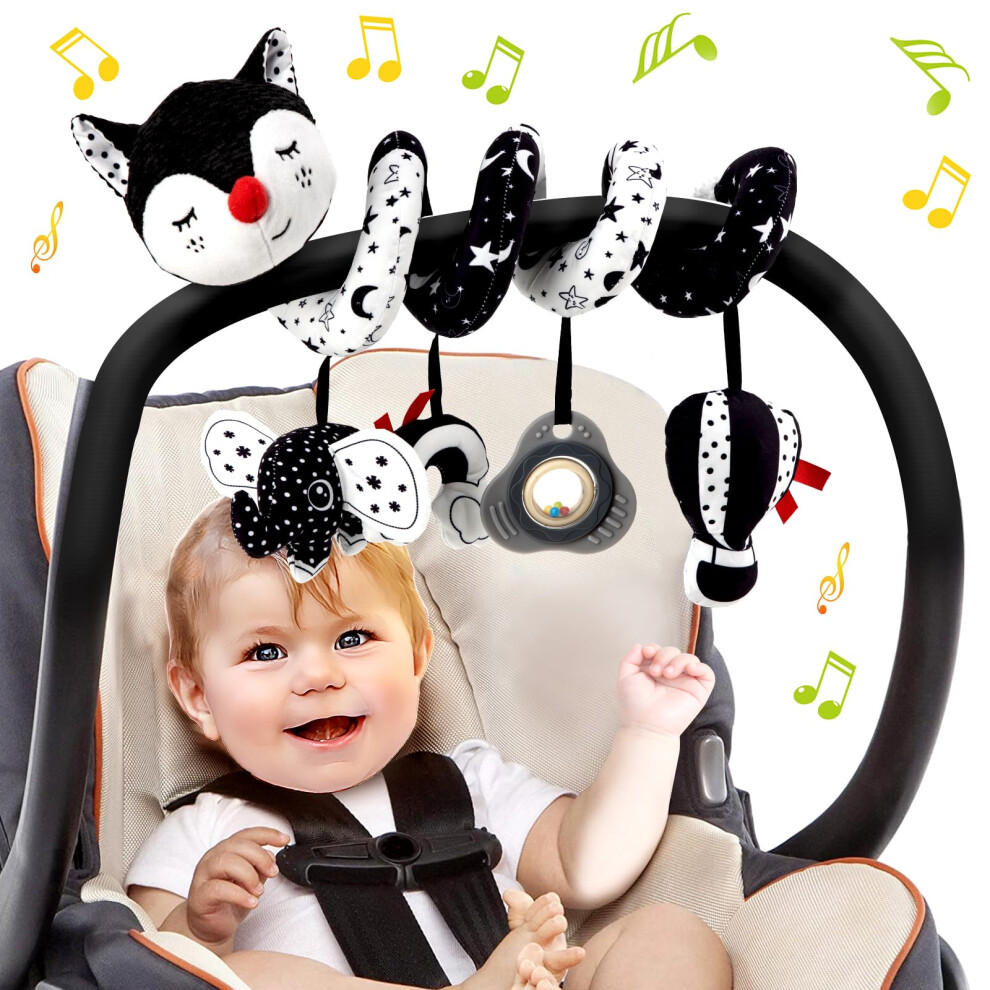 Spiral Pram Toys for Babies Black and White Pushchair Stroller Car Seat Crib Toys for Baby Boys Girls 0 3 6 9 12 Months Plush Activity Rattle on OnBuy