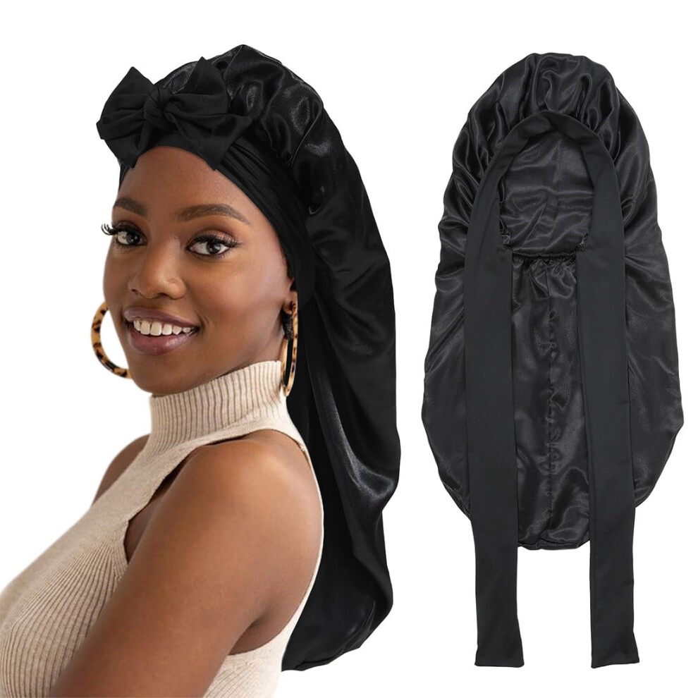 Long Satin Bonnet Sleep Cap, Silk Sleep Bonnet, Adjustable Hair Bonnet, Hair Care Sleeping Bonnet, Night Sleep Bonnets for Women, with Wide Elastic