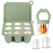 Silicone Baby Fruit Food Feeder Pacifier & Breastmilk Popsicle Freezer Molds, Baby Food Storage Containers Breast Milk Ice Cubes (Green)