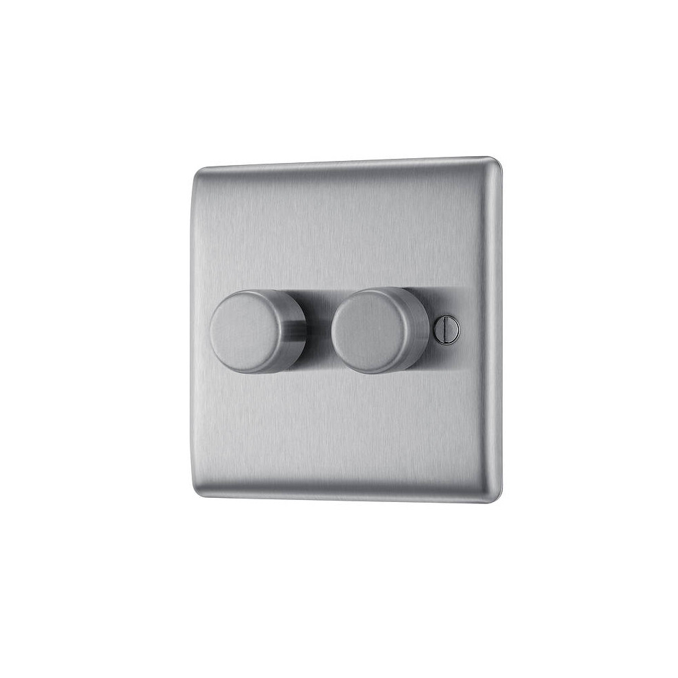 NEXUS METAL BRUSHED STEEL DOUBLE INTELLIGENT LED DIMMER SWITCH, 2-WAY PUSH ON/OFF
