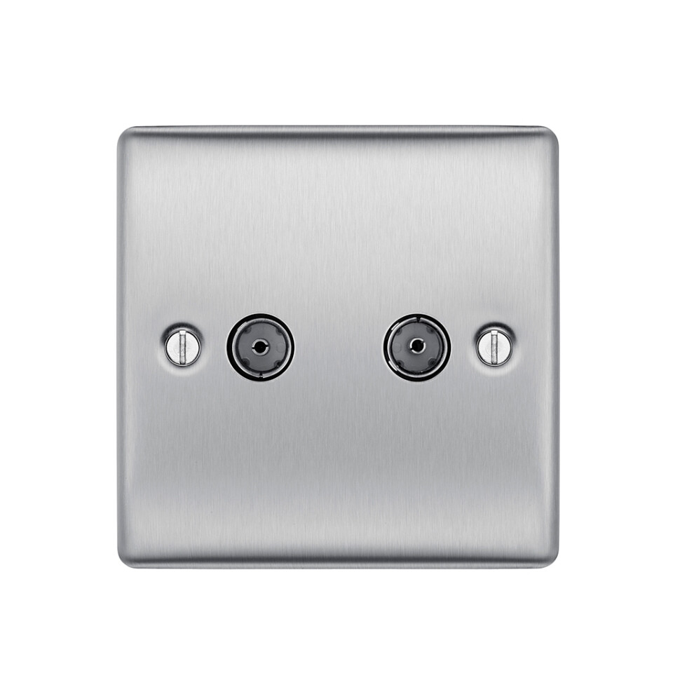 NEXUS METAL BRUSHED STEEL DOUBLE SOCKET FOR TV OR FM CO-AXIAL AERIAL CONNECTION