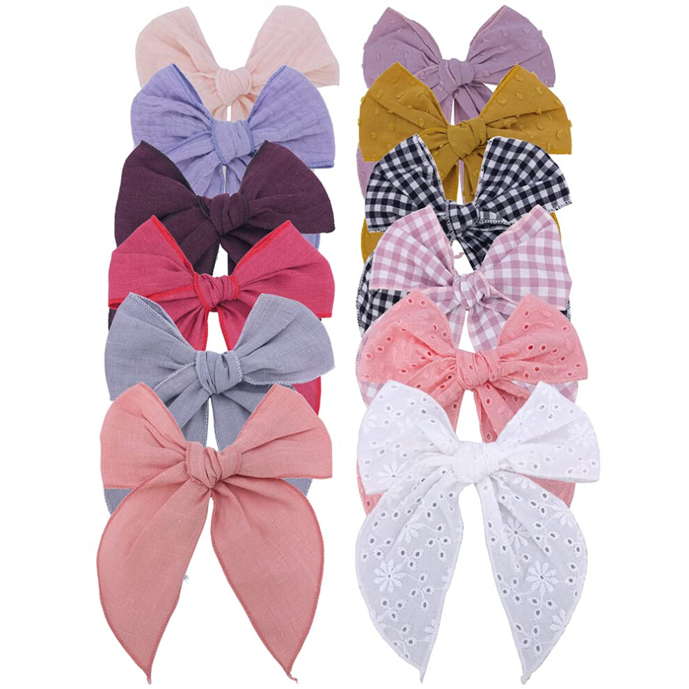 Fable Bow Hair Clips Baby Girls Kids Women Cotton Linen Hair Bow Clips Large Sailor Hair Bows Accessories Hairgrips (Natural Classic)