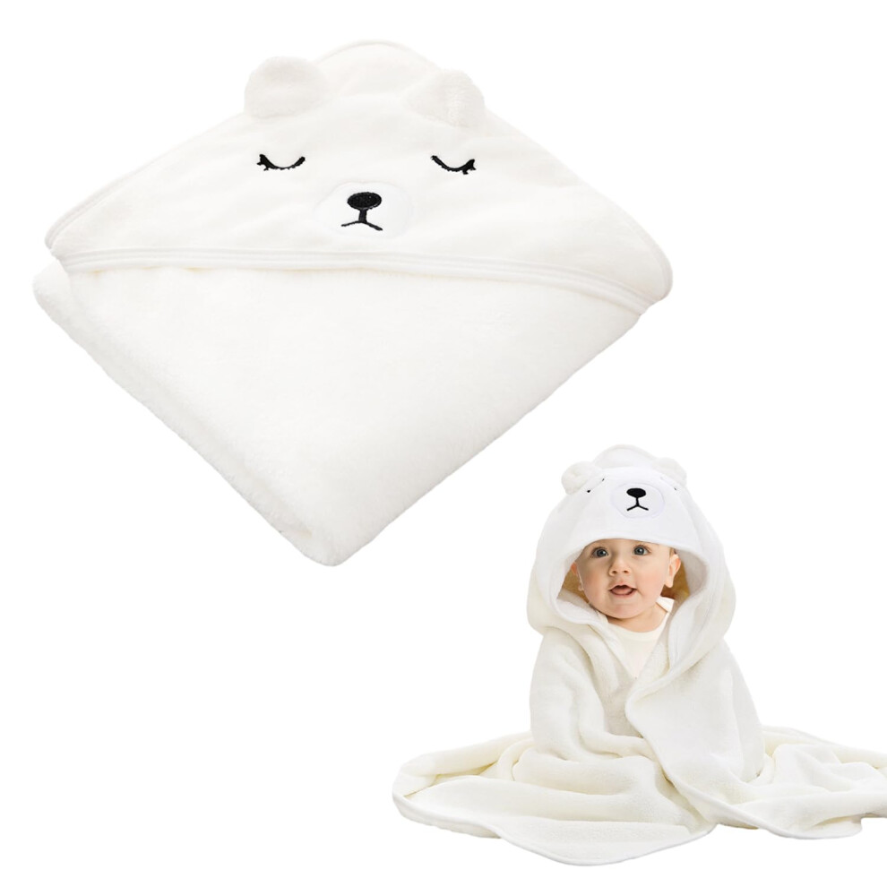 1 Piece Hooded Baby Towel, Soft Absorbent Baby Bath Towel, Cartoon Animal Cape Bathrobe, Toiletries For Newborns And Toddlers White Duiniu