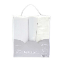 3PC White Moses Basket Set Baby Bedding KIT * Cellular Blanket Polar Fleece Blanket Fitted Sheet