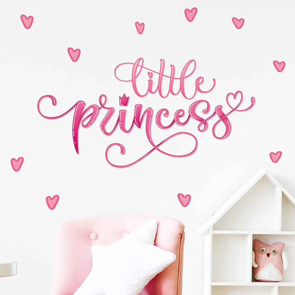 Pink Heart Little Princess Wall Sticker for Bedroom Living Room Girls Room Background Wall Decor Baby Nursery Kids Room Playroom Wall Decals Home