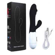 (Black) Dual Motor G-Spot Rabbit Vibrator with 10 Modes - Purple