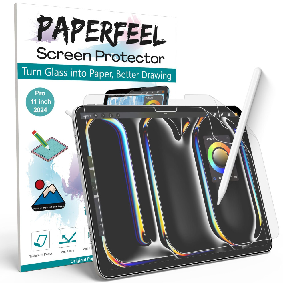 [2 Pack] Paperfeel Screen Protector for iPad Pro 11 Inch 2024 M4 Model, Matte PET Paper Film Compatible with Apple Pencil Drawing, Writing, Anti Glare