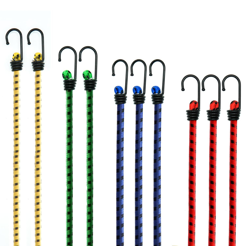 Bungee Cords With Hooks Heavy Duty Pack Of 10 Weatherproof & Uv-Resistant Elastic Bungee Straps Â Ideal For Securing Luggage, Camps, Tarps, Garden 5070000226033
