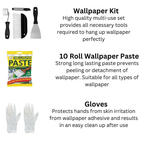 Wallpaper Paste Kit - Set Includes 1x10 Roll Adhesive Wallpaper Paste and Wallpaper Kit Containing, Roller, Hanging Brush, Scraper, Wallpaper Trimmer 1