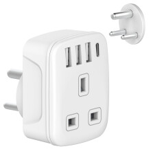 UK to India Plug Adapter, Travel Adaptor Plug UK to india for India,Grounded UK to India Travel Adapter with 4 USB Ports 17W USB C Fast Travel Charger