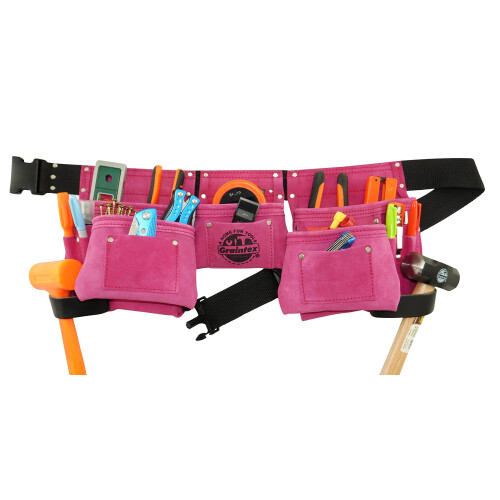 Leather Suede 8 Pocket Tool Belt, Pink, One Size, Tool-Belts 1