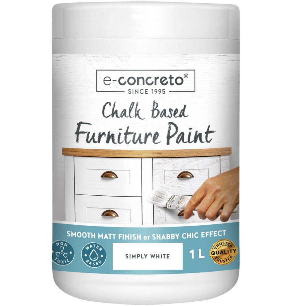 Furniture Chalk Paint 1L, Shabby Chic Or Matt Smooth Touch Finish | Chalk Paint + Stirrer (White) 5901549515831