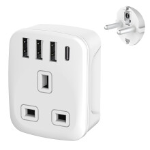 European Plug Adapter,Uk to European Plug Adapter,Travel Adapter Uk to Europe with 4 USB Ports, Euro Europe Grounded Charger for Germany France Spain