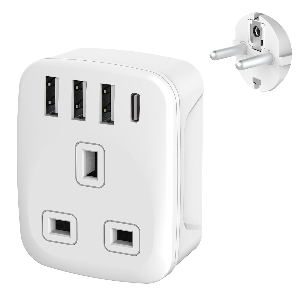 European Plug Adapter,Uk to European Plug Adapter,Travel Adapter Uk to Europe with 4 USB Ports, Euro Europe Grounded Charger for Germany France Spain