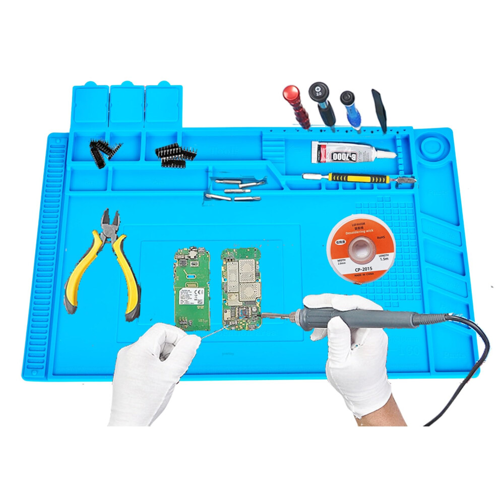 Soldering Mat Large, 17.7" X 11.8" 932F Heat Insulation Silicone Repair Mat With Scale Ruler And Screw Position, Non-Slip Work Station Pad For 771077020115
